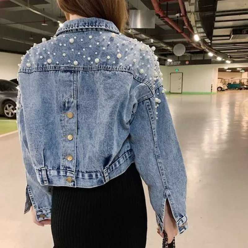 Womens Spring Autumn New Style Denim Short Jacket 2024 Casual Slimming Loose Fit Embellished Korean Version Top JacketX240920