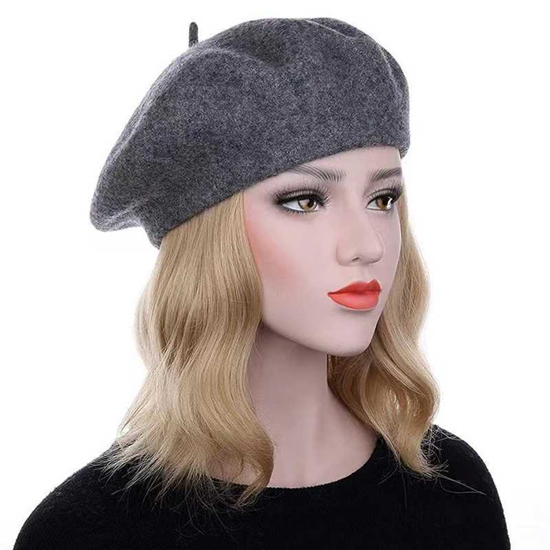 Winter Women Wool Berets French Artist Style Warm Beanie Hat Retro Beret Solid Color Elegant Lady All Matched Autumn CapsX240919