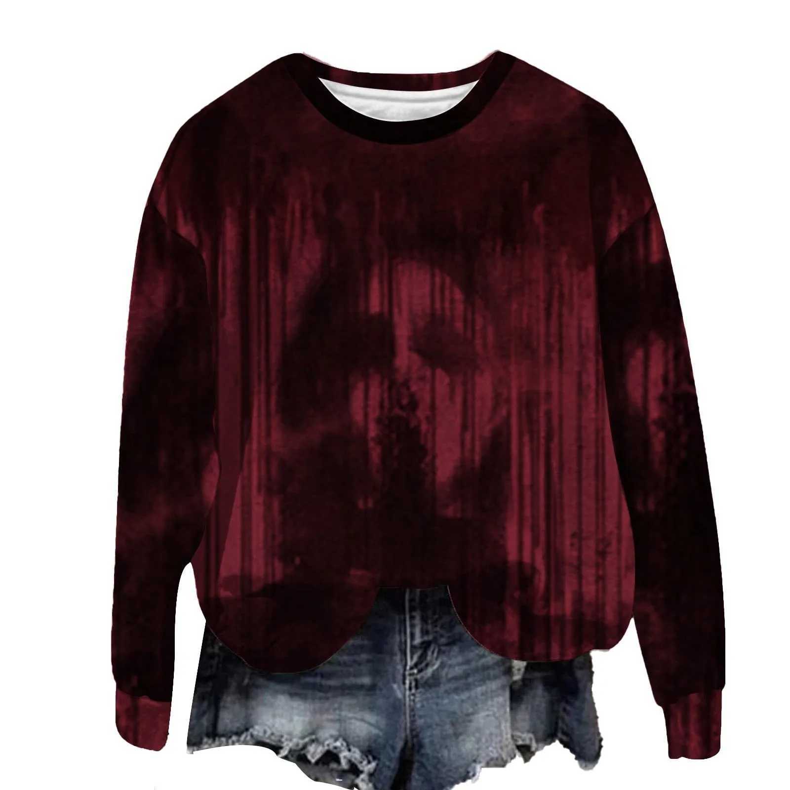 Women Halloween Horror Bloody Print Hoodies Long Sleeve Casual Sweatshirts Round Neck Workout Pullover Tops Sudaderas De Mujeres Y240920