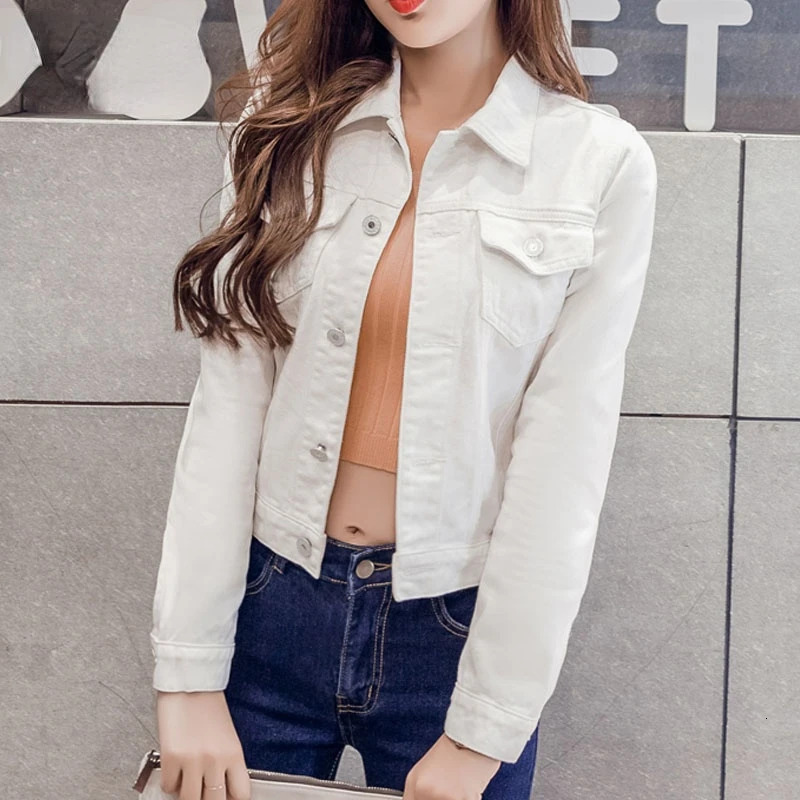 New White Casual Slim Fit Solid Denim Spring And Autumn Short Top Women's Jacket Coat Women
