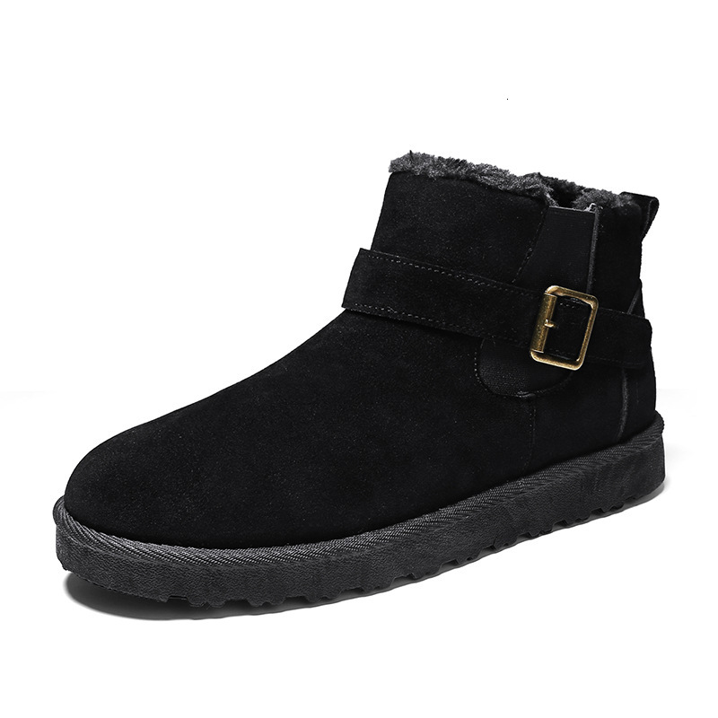 Winter high top plush snow boots northeast wearing, casual buckle cotton for men, suede Korean version solid color bread shoes