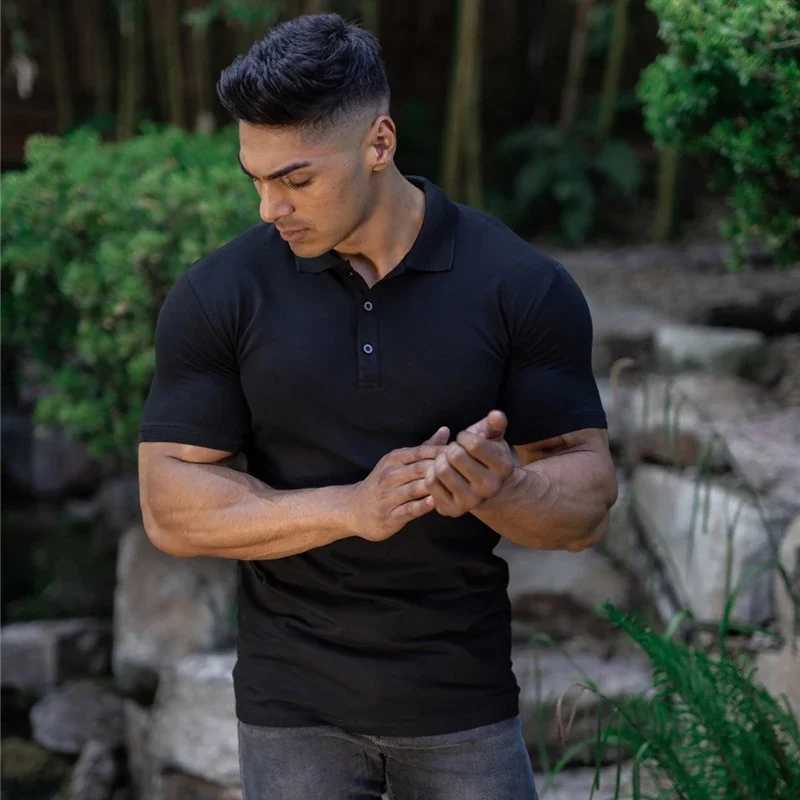 Brand Polo-Shirts Short Sleeve Male Cotton Solid Gym Fitness Mens Slim Fit Fashion Summer Breathable Polo Shirt plus sizeX240920