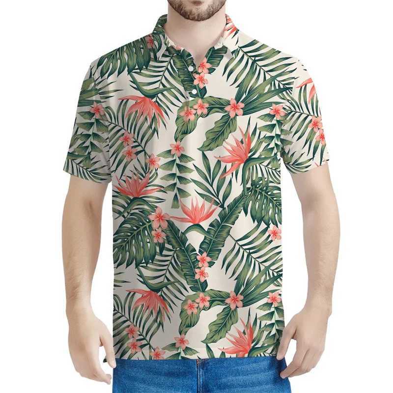 Blossom Tropical Leaves Pattern Polo Shirt Men 3D Printed Hawaiian T-shirt Summer Streetwear Short Sleeve Tops Lapel Tee ShirtsX240920