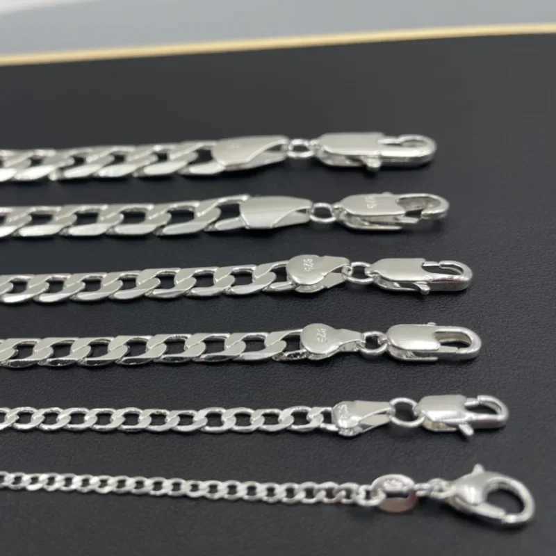 Mens 925 Sterling Silver Necklace 2/4/6/8/10/12MM 40-75cm Face Chain Necklace Lobster Clasp Men Women Engagement Jewelry GiftsX240919