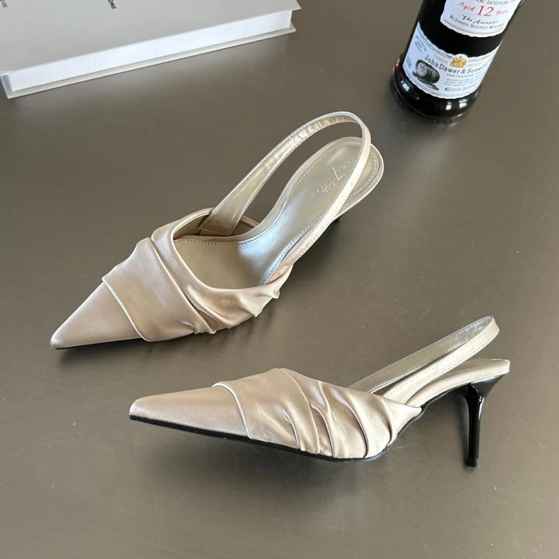 Woman Slingback Shoes Fashion 2024 Spring Ladies High Heels Elegant Med Heel Pointed Toe Slip on Sandal Mules 240919