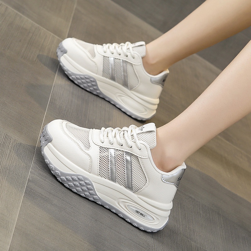 Inner raised breathable dad for women's summer 2024 new thin mesh sponge cake thick sole casual small white shoes