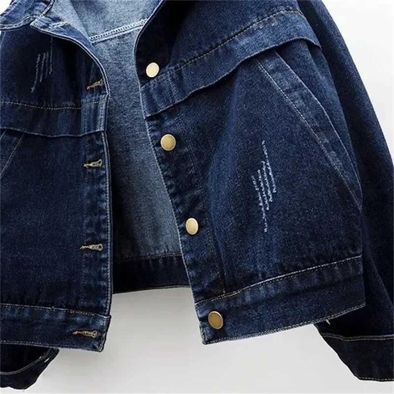 2024 New Vintage Women Jacket Autumn Denim Jackets Long Sleeve Blue Jeans Coat Turn-down Collar Outwear Bomber JacketX240920