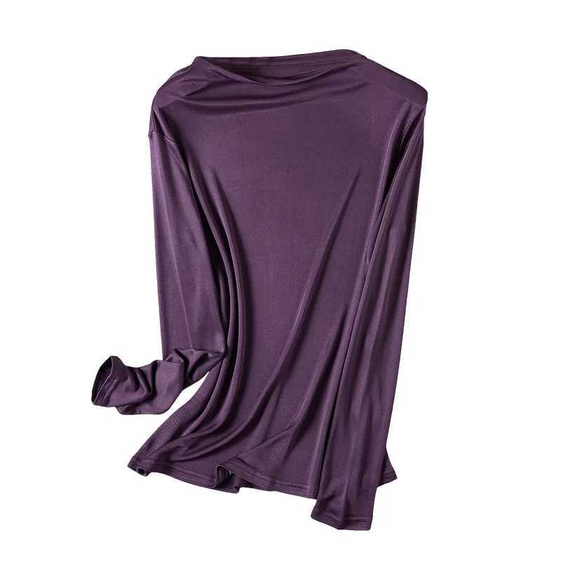 Autumn Winter Pure Silk High Collar T-shirt Women Mulberry Silk Double-sided Knitting Long Sleeve Bottoming Shirt Tops M240920