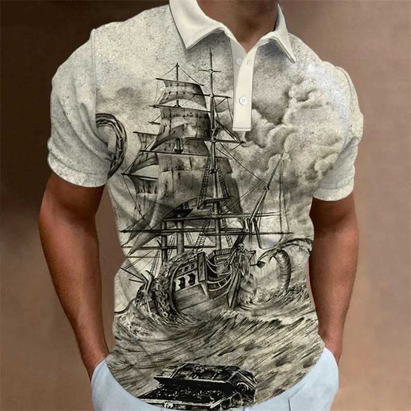 Vintage Sailboat 3D Printed Polo Shirts For Men Clothes Sailor Boat POLO Shirt Ship Male Streetwear Casual Short Sleeve Y2k TopsXJ250108