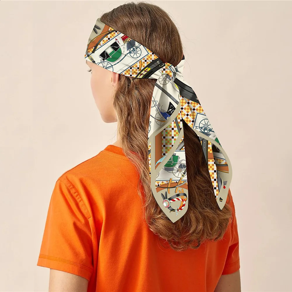 90cm Twill Silk Scarf Shawl Horse Carriage Print Square Scarves Women Hijabs Bandana Silk Foulards Neckerchief 240920