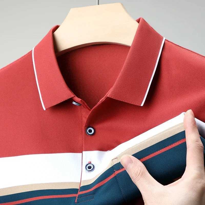 New Mens Color Woven Striped Short Sleeved POLO Shirt Cotton Summer Casual TopX240920