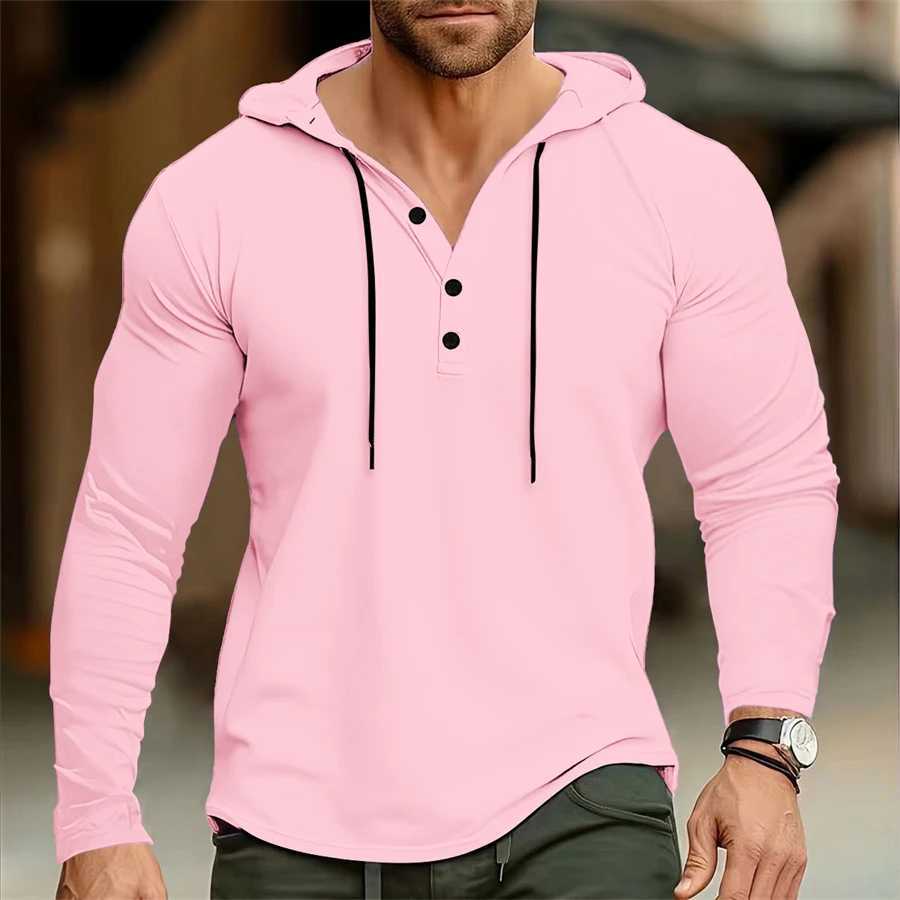 Mens hooded T-shirt Gym Clothing Fitness Long sleeve hoodies Cotton Singlets Men Joggers T-shirt Bodybuilding casual ClothingX240919