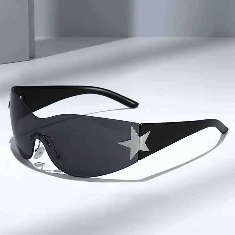 New Punk One Piece Sunglasses Goggle Y2K Luxury Brand Sun Glasses Star Goggles Eyewear UV400 Female Designer Five Star GlassesX240920