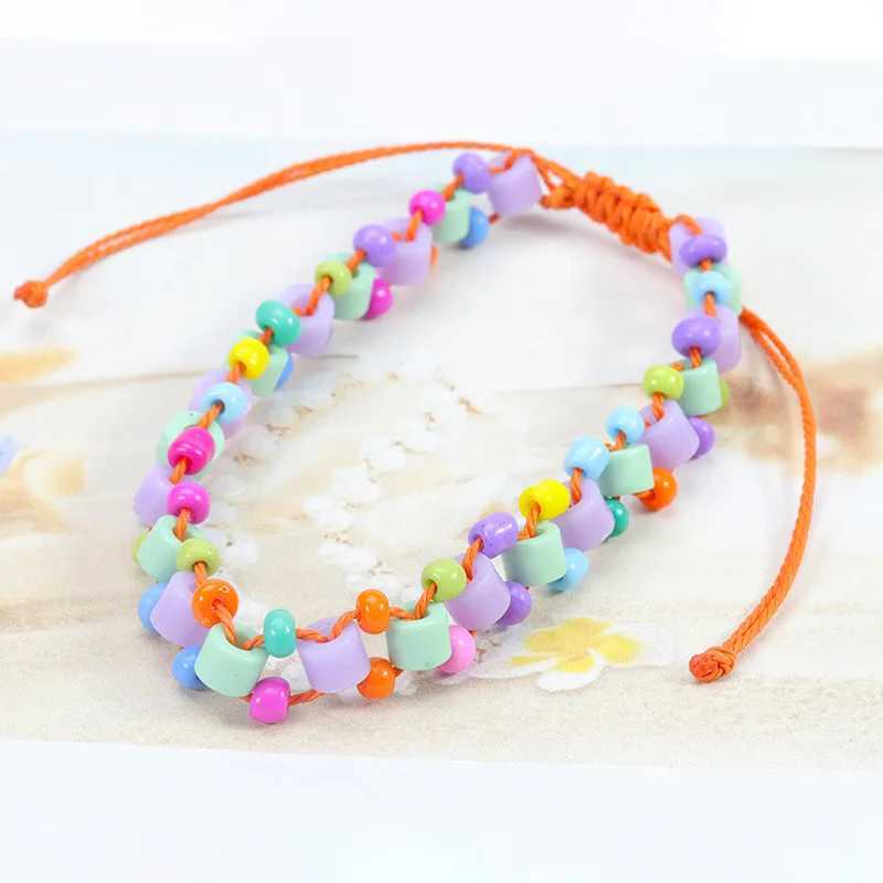 Boho Women Glass Beads Woven Anklet Beaded Bracelet On The Leg Beach Barefoot Foot Jewelry Handmade Rope Thread Weaving Braid Y240920