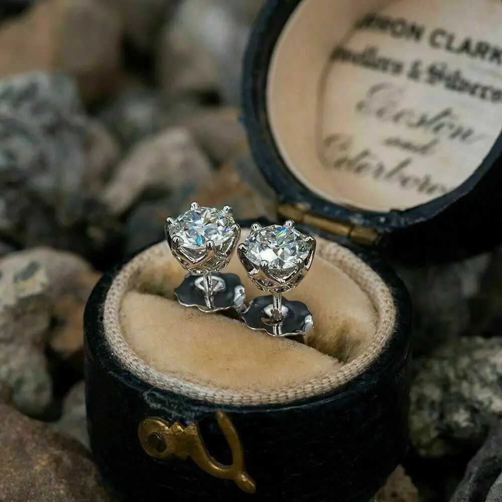 100% 925 sterling silver 0.5-1 carat D-color Moir stud earrings suitable for womens high-quality sparkling wedding jewelry W240919
