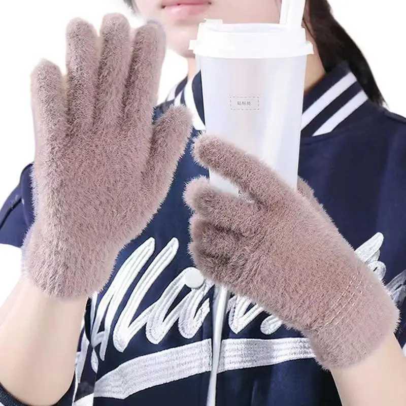 Sports Gloves Knitted Womens Winter Bicycle Gloves Waterproof Stretching Warm Knitted Elastic Cuffs Cold Weather Stretching Ski Gloves H240920
