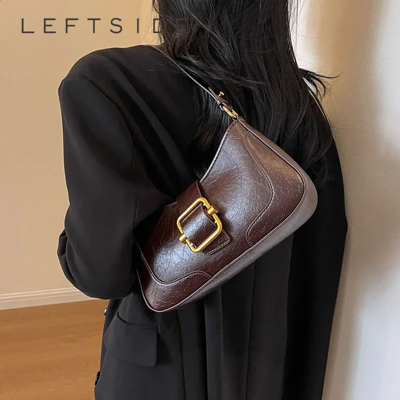 LEFTSIDE Small Belt Buckle Womens Shoulder Bag Fashion Trend er Cross Body Bag Lower Arm Bag Handbag 240918