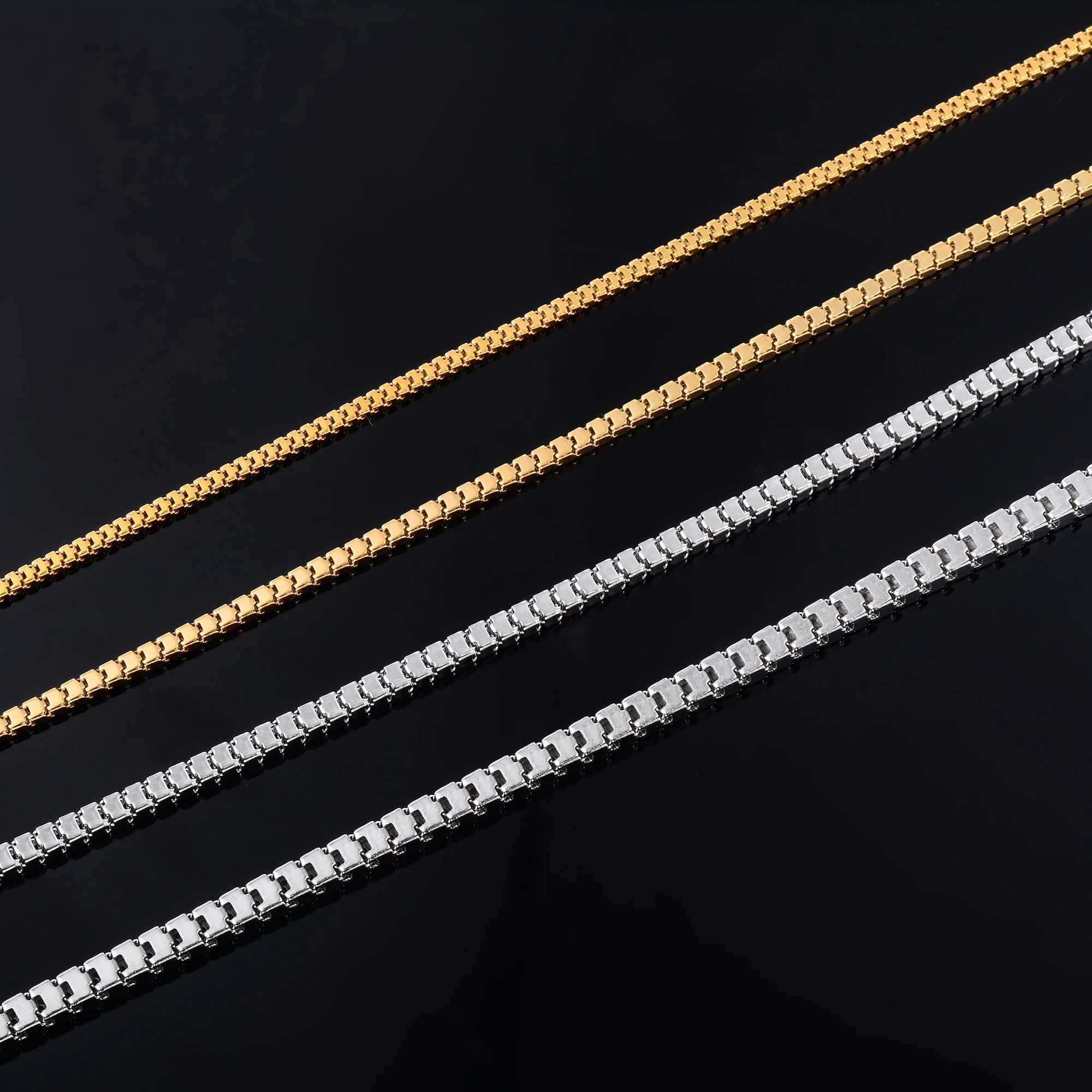 Men Square Box Chain Stainless Steel Long Necklace for Women Ladies Gold/Silver Color Choker on the Neck Jewelry AccessoriesX240919