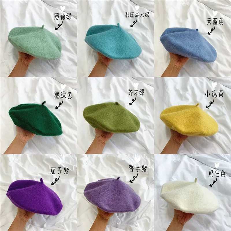 New Adult Casual Wool berete hats Woolen Artist hat Thick warm Flat French Pumpkin capsX240919