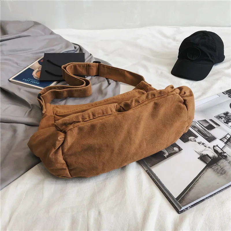 Large capacity canvas shoulder bag solid soft denim casual or travel womens fashion winter 240919