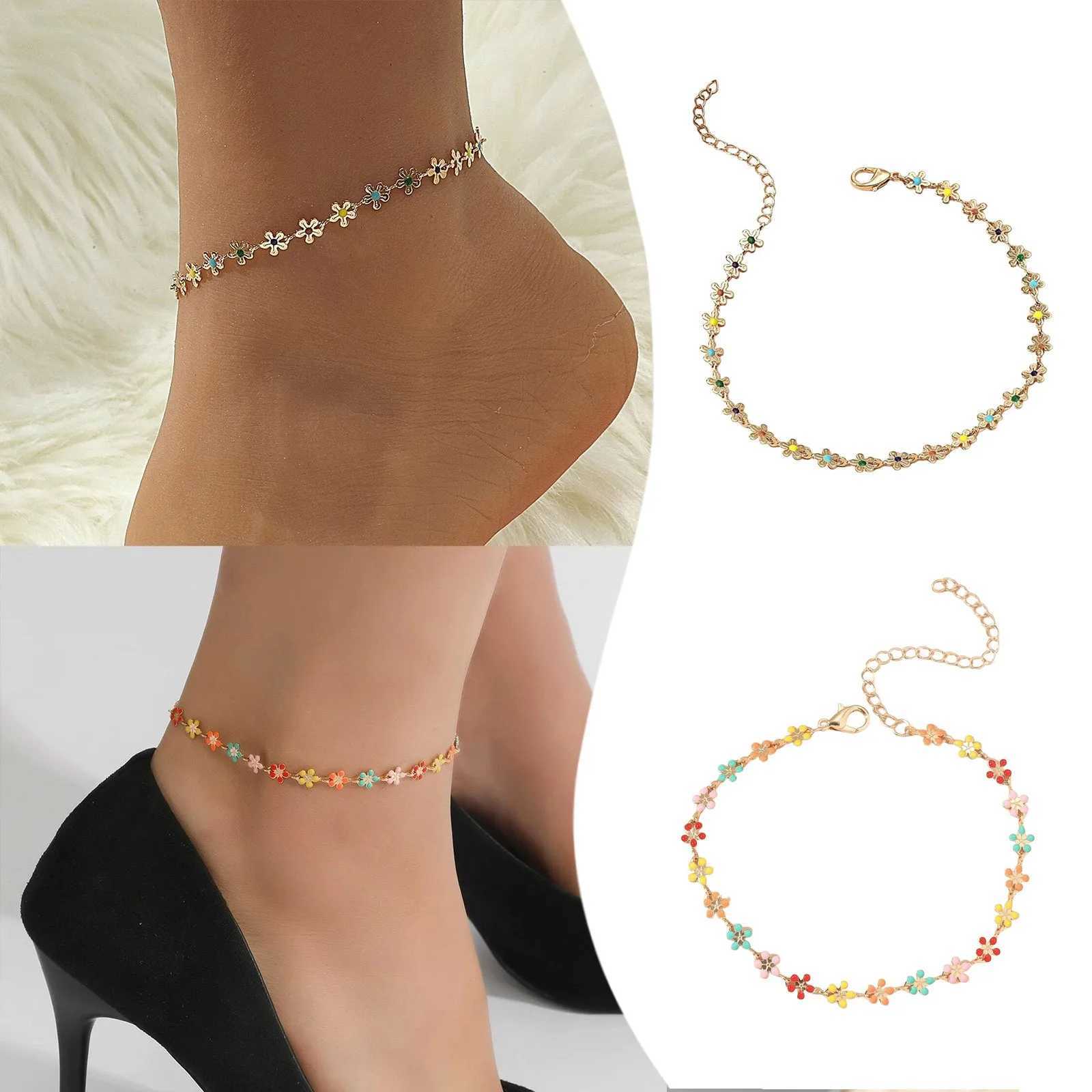 Cute Daisy Flower Anklets For Women Beach Anklet Leg Bracelet Handmade Bohemian Sunflower Floral Foot Chain Boho Sandals Jewelry Y240920