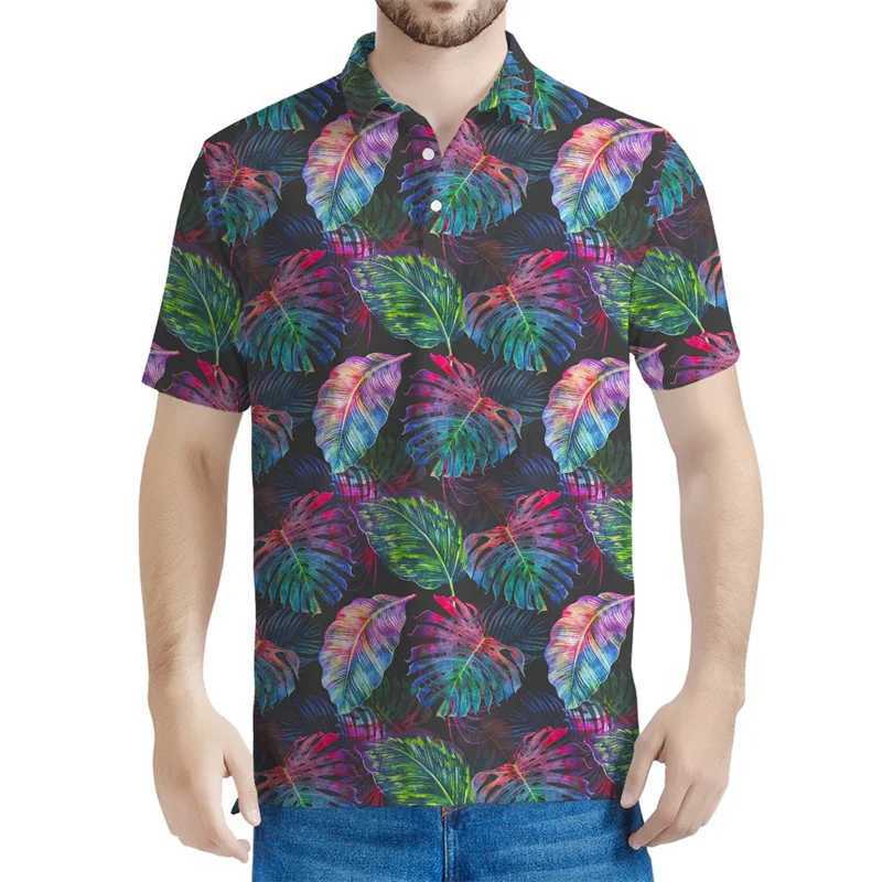 Blossom Tropical Leaves Pattern Polo Shirt Men 3D Printed Hawaiian T-shirt Summer Streetwear Short Sleeve Tops Lapel Tee ShirtsXJ240920