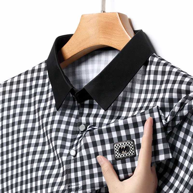 New Mens Plaid Badge Short Sleeved POLO Shirt Summer Casual TopX240920