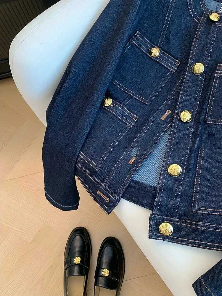 Syiwidii Blue Denim Jacket Women Autumn Classic Style Short Coat 2024 New Korean Fashion Pockets O-Neck Female Loose JacketsX240920