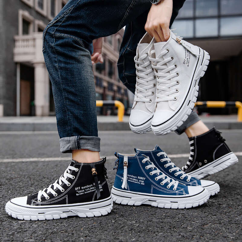 Men's Canvas New High Top Breathable Flat For Men Sneakers Board Shoes Casual Comfortable Platform Man Trainers
