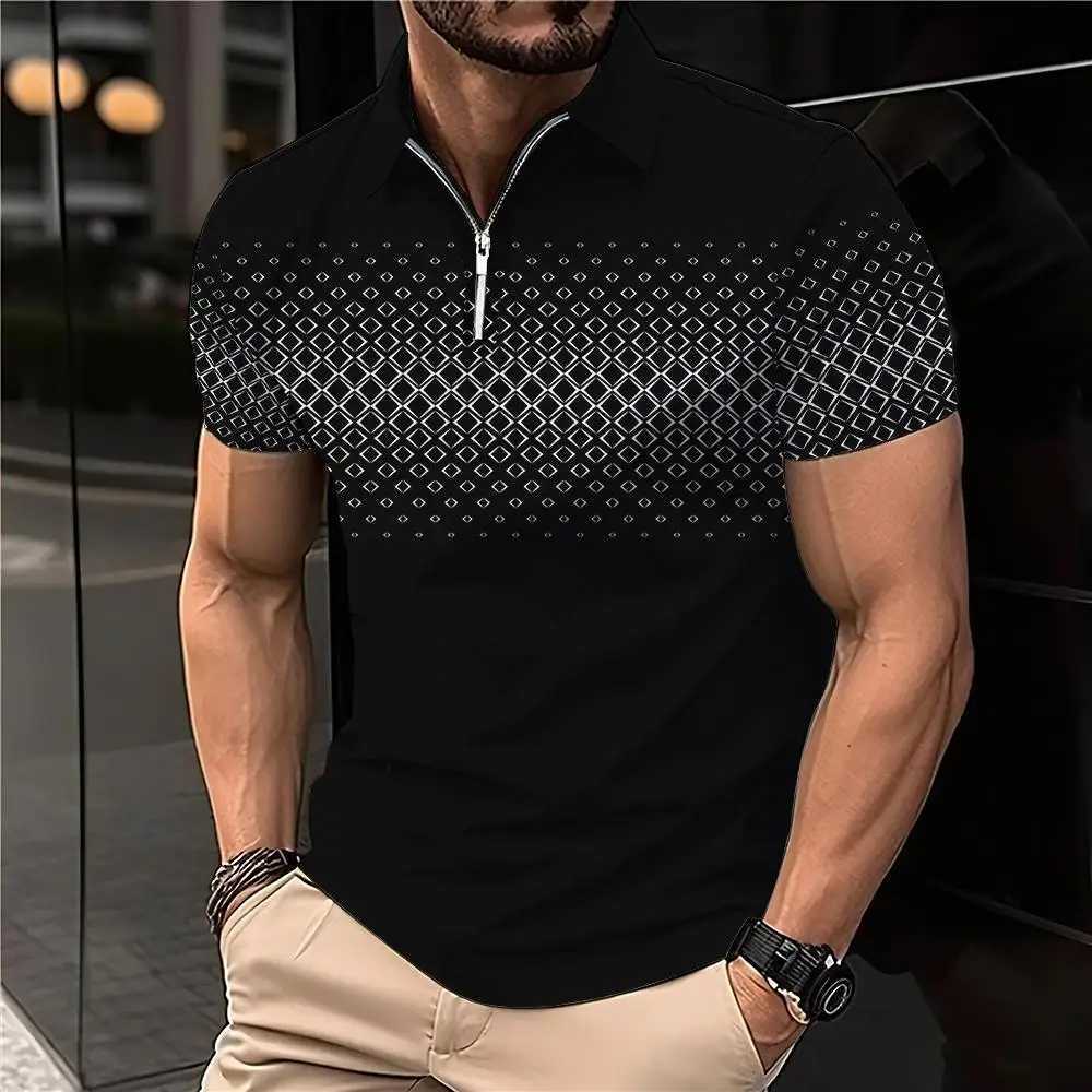 Summer T Shirts for Men 2024 Short Sleeve Mens Clothing Collar 3D Printing Plain Shirt Striped Polo Tees Fashion Pullover TopsX240920