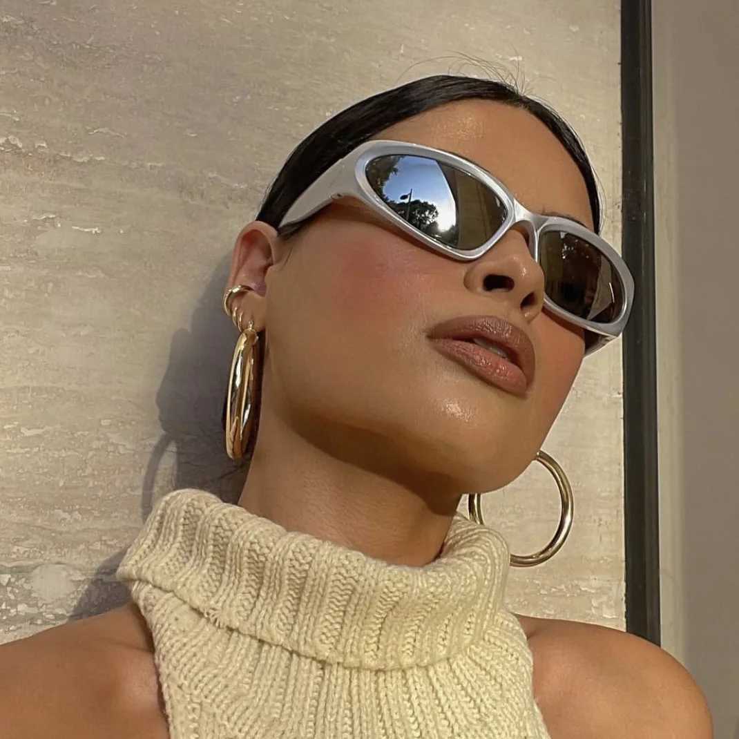 Y2K Style Punk Sports Sunglasses Women Men Steampunk Cat Eye Sun Glasses Mirror Fashion Eyewear Vintage Shades EyeglassesX240920