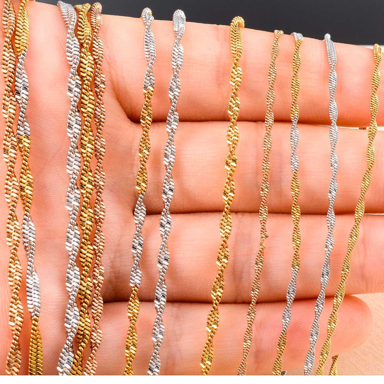1.5mm/2mm/2.5mm Stainless Steel Tiny Twist Flate Snake Chain Necklace Silver/Gold/Rose Color For Women Mens Jewelry GiftX240919