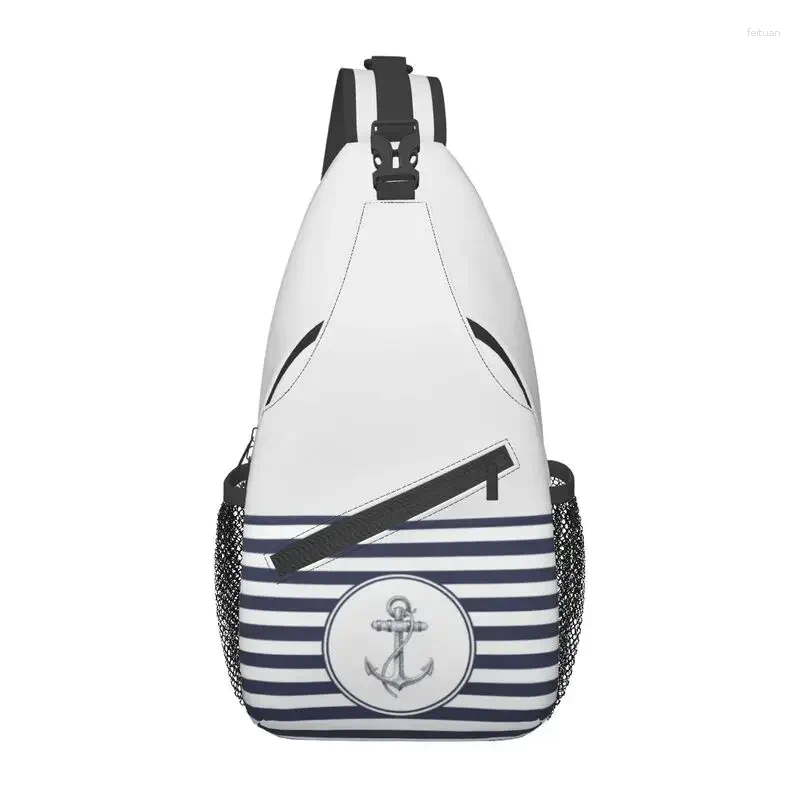 Backpack Custom Blue Stripes Nautical Anchor Sg Crossbody Chest Bag Men Fashion Shoulder For Camping Biking b54a 4