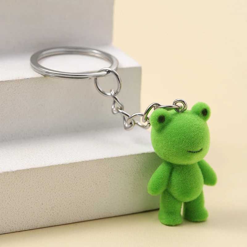 3D Flocking Frog Dog Cat Keychain Cute Flocked Little Frog Animals Keyring Bag Pendant Backpack Charms Car Decor AccessoriesX240919