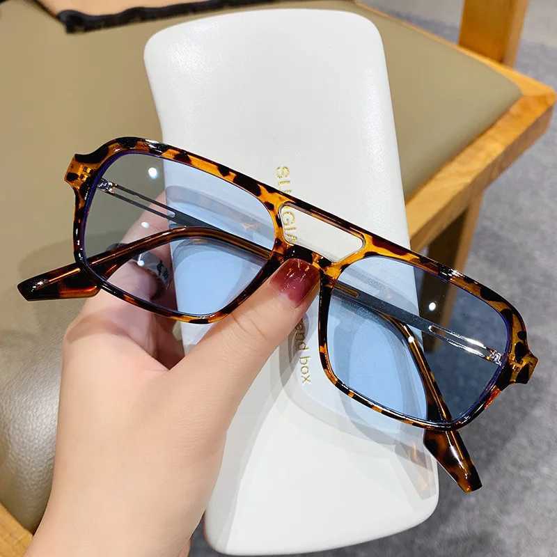 Double Bridges Women Sunglasses Fashion Pink Gradient Eyewear Vintage Hollow Leopard Blue Sun Glasses Men Shades UV400X240920