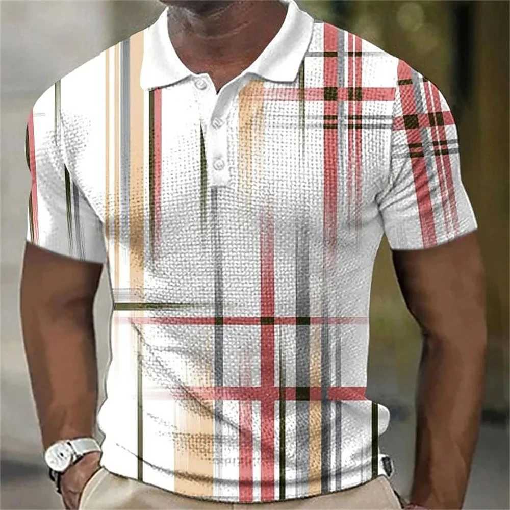 Mens Polo Shirt Striped Plaid Pattern Shirt Fashion Design Clothing Oversized Lapel Short Sleeve Top Summer Casual Polo T-ShirtX240920