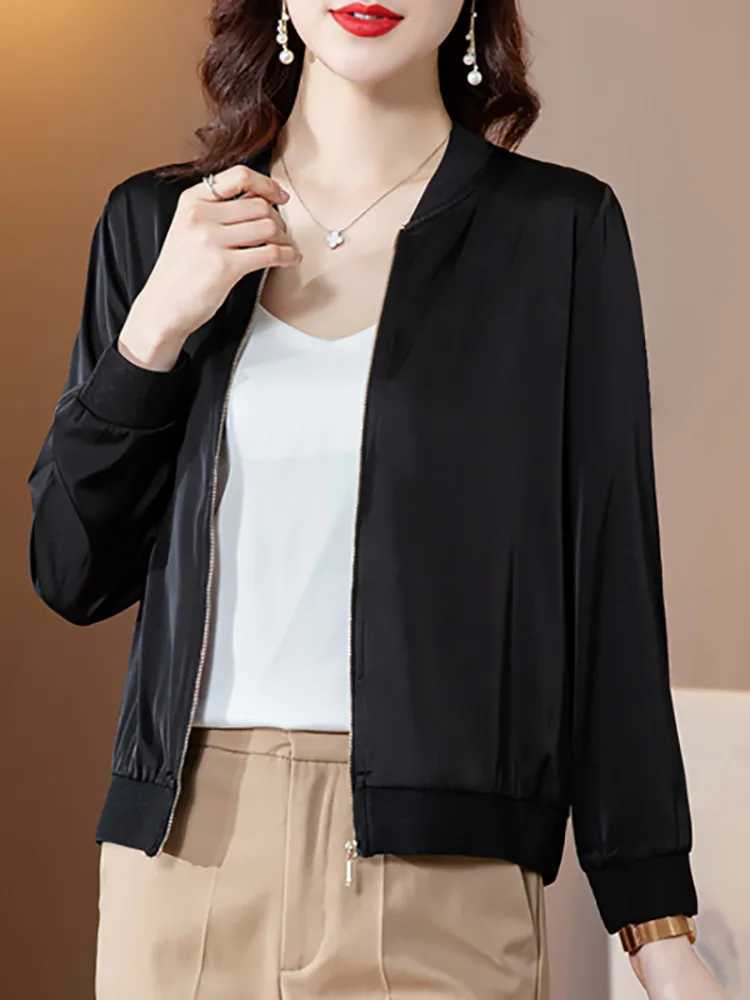 #5357 Black Gray Red Short Baseball Jacket Women Zipper Slim Thin Outerwear Sunscreen Womens Jackets And Coats Stand CollarX240920
