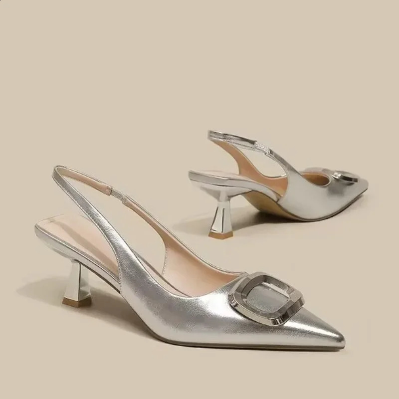 2024 Slingbacks Womens High Heels Fashion Dress Pump Womens Metal Decorative Dots Thin Heels Womens Shoes 240919