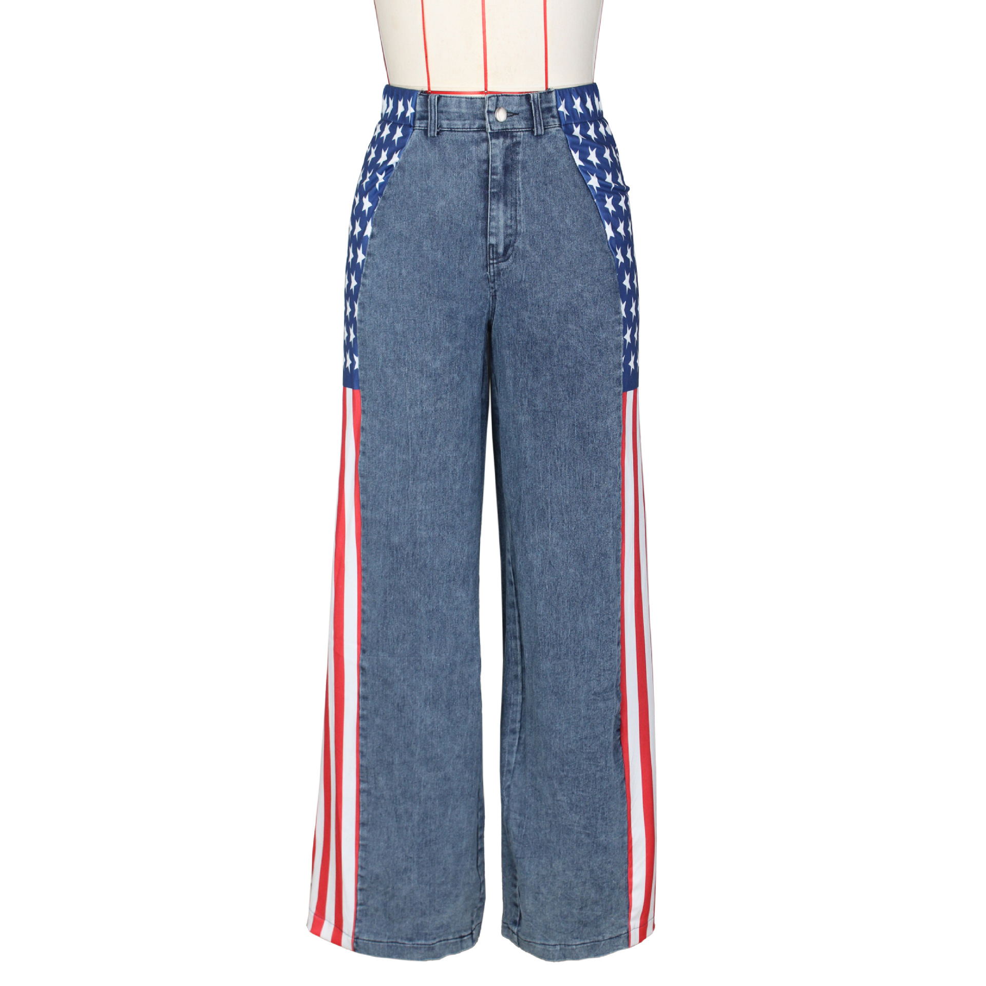 Womens Jeans Printed elastic wide leg denim pants for womens casual high waisted straight leg jeans