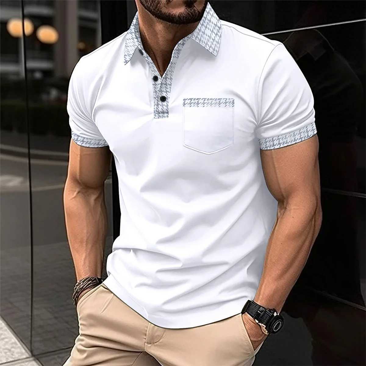 2024 Summer New Mens Casual Short-Sleeved Polo Shirt Office Fashion Lapel T-Shirt Mens tiki Polo Shirt Mens ClothingX240920