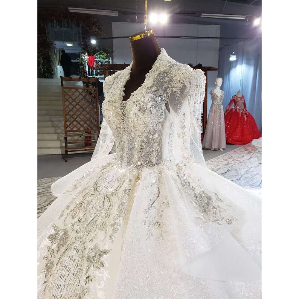 Pearls Wedding Dresses Lace Appliques Sequins Beads Bridal Gowns Custom Made Rhie Or Length Vestido De Novia