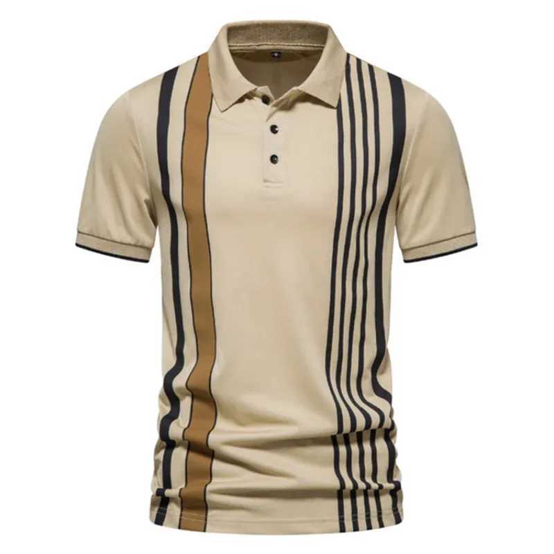 Summer Men Luxury Striped Printed Golf Tee Shirts Elegant Business Polo Shirts Mens Casual Office Wear Fashionable T-ShirtX240920