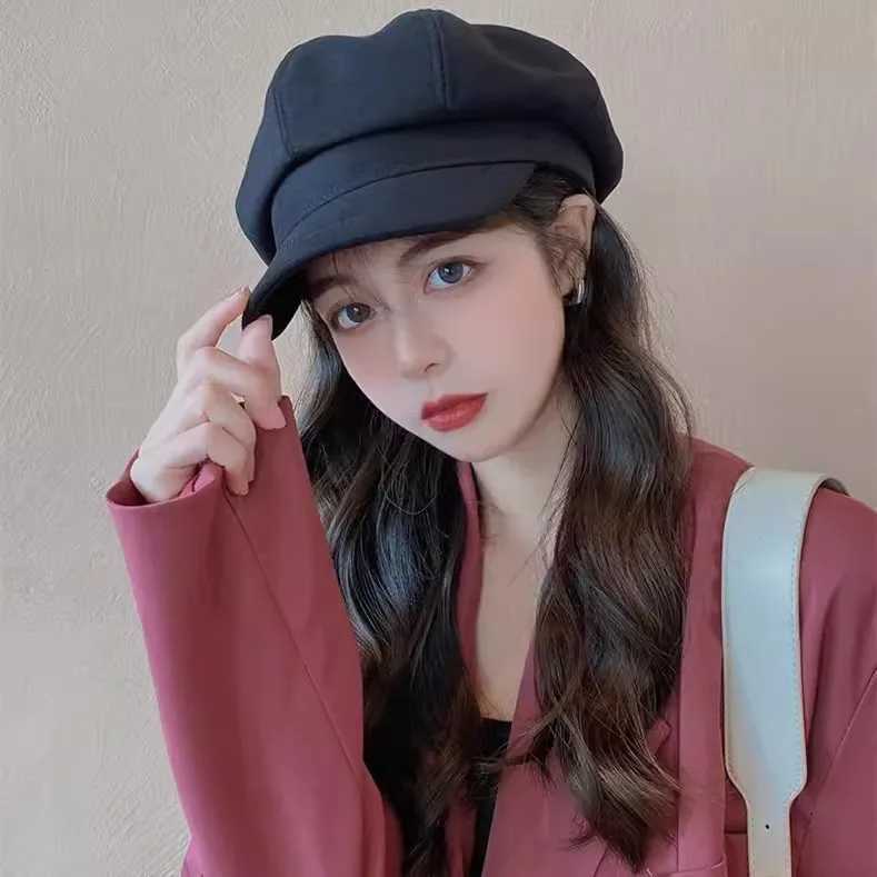 Loose Cloud Top Octagonal Beret Hats Wool Blended Newsboy Hat Women Cool Street Brim Cap Outdoor Winter Autumn Berets Caps GirlX240919