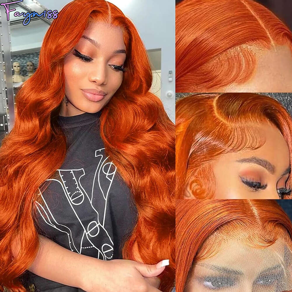 Fayniss Ginger Orange Body Wave 13x4 Front Color Transparent Wigs 180% Human Hair HD Lace Frontal Wig