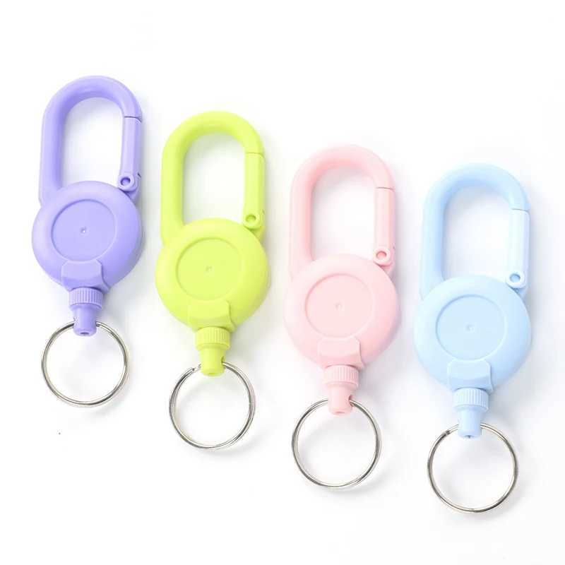 Macaron Color Retractable Keychain Outdoor Anti-theft Easy-to-pull Buckle Wire Rope Reel Elastic Key Ring Retractable ToolX240919