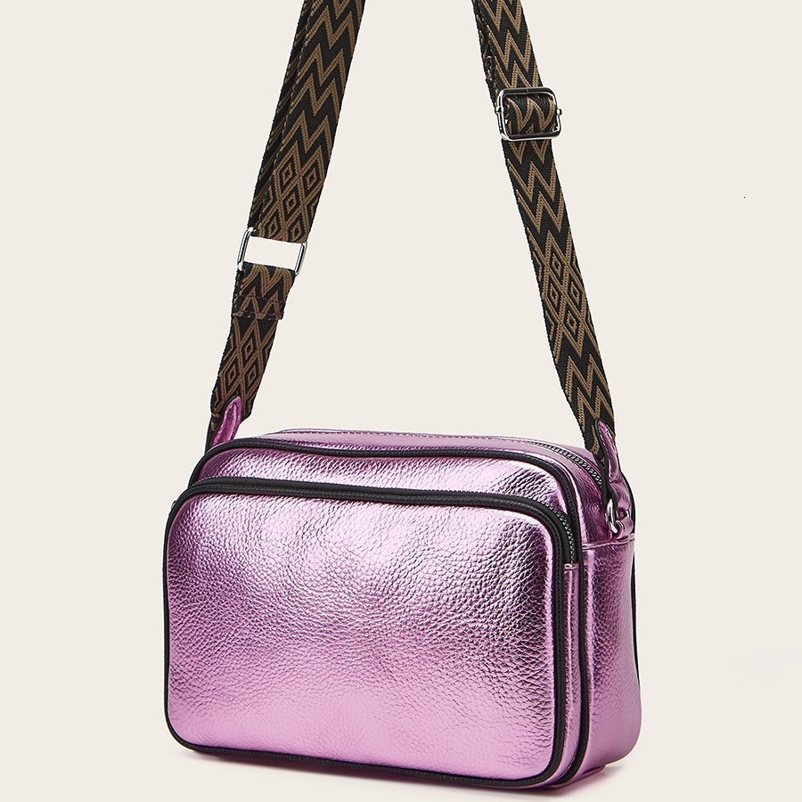LEFTSIDE Small Sier PU Leather Crossbody For Women 2023 Winter Fashion Lady Bag With Wide Shoulder Belt Handbags