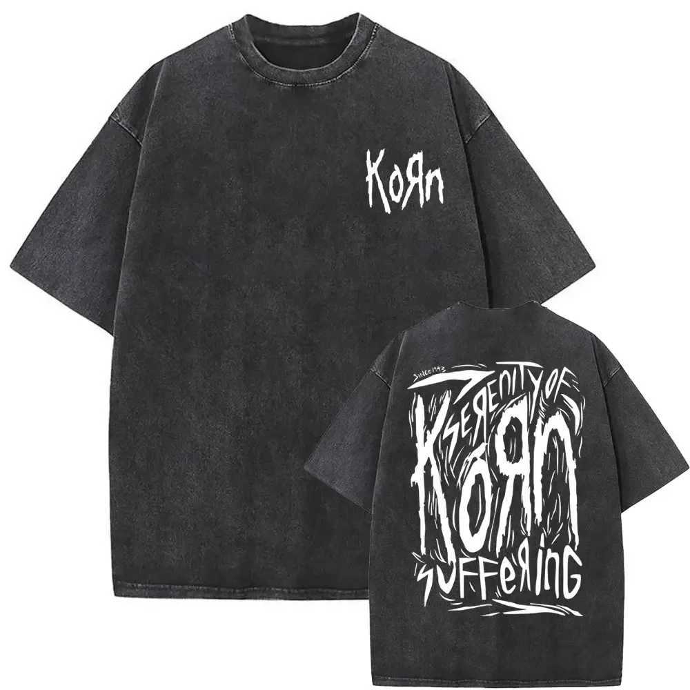 Washed Vintage Rock Band Korn Falling Away From Me T-shirt Skeleton Printed T-shirt Mens Fashion Gothic T-shirt Mens Extra Large T-shirt CL240921