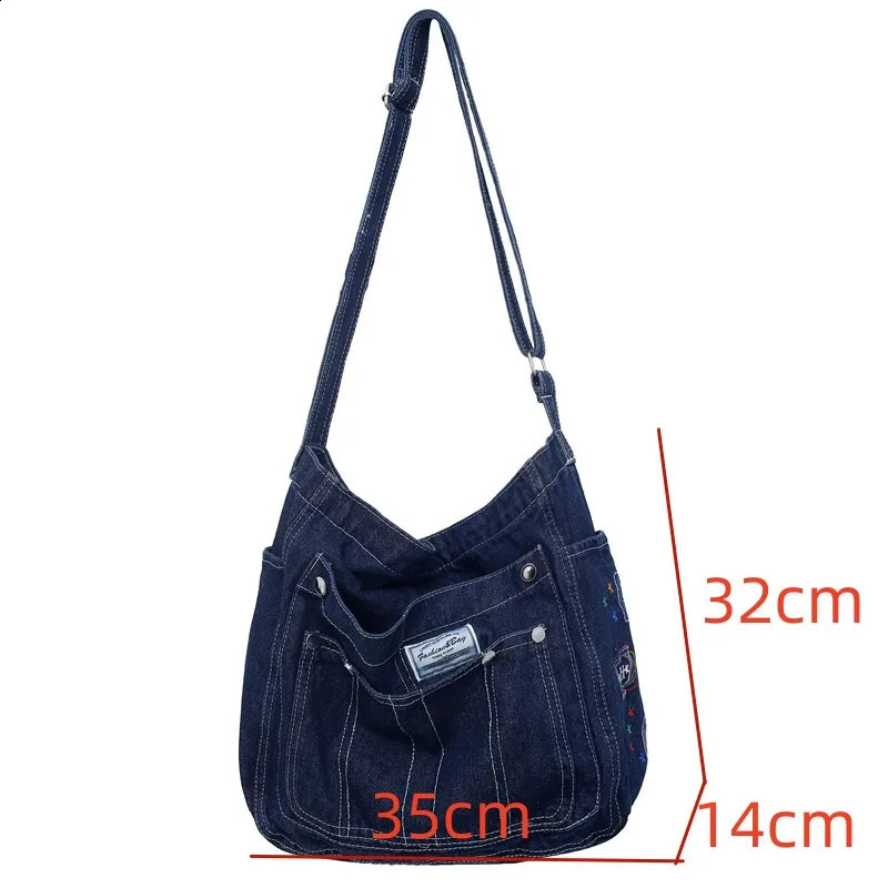Denim shoulder bag canvas embroidered handbag fast womens large capacity casual or travel 240919