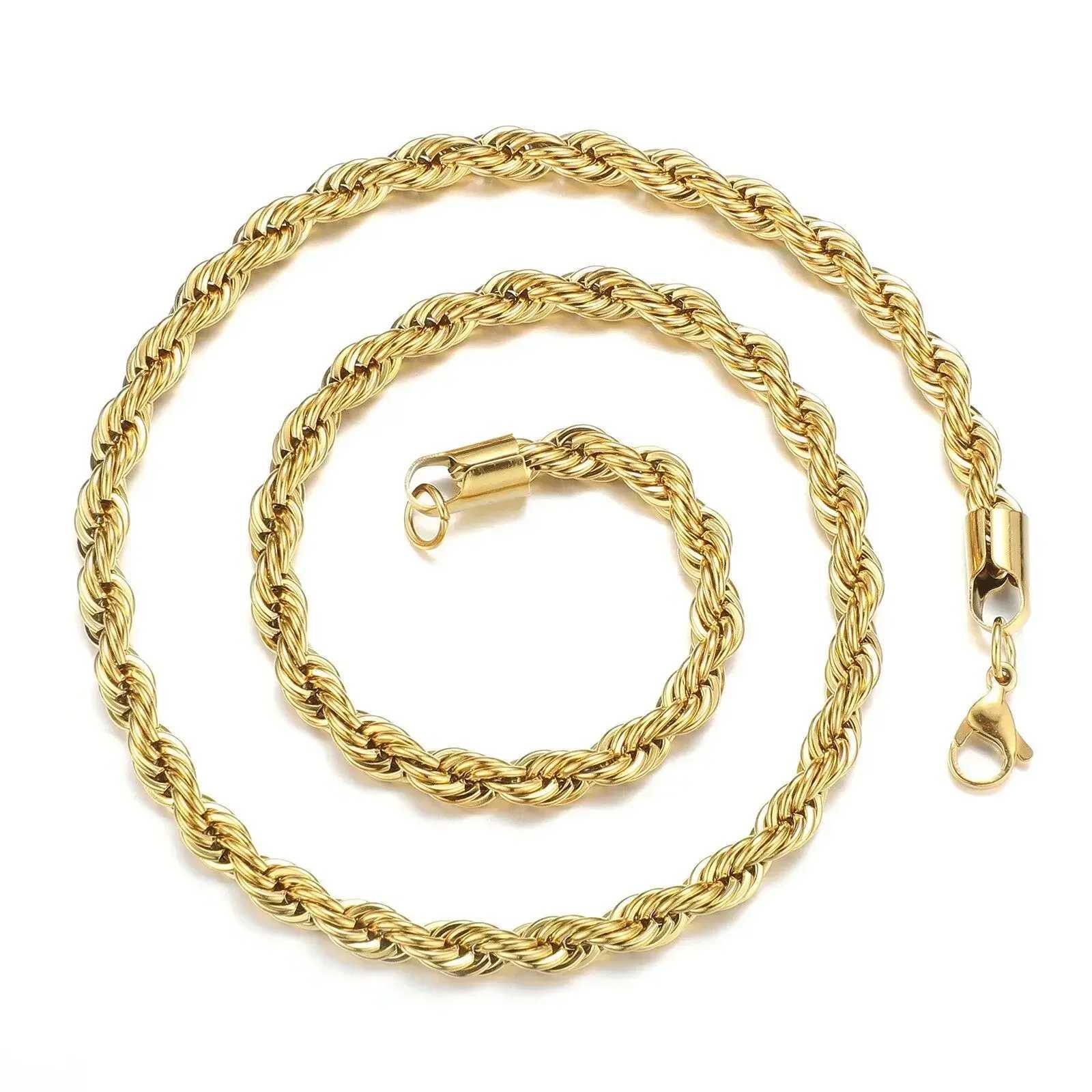2-6MM Gold Color Twisted Rope Chain Necklace Stainless Steel Never Fade Waterproof Choker For Men Women Fashion JewelryX240919