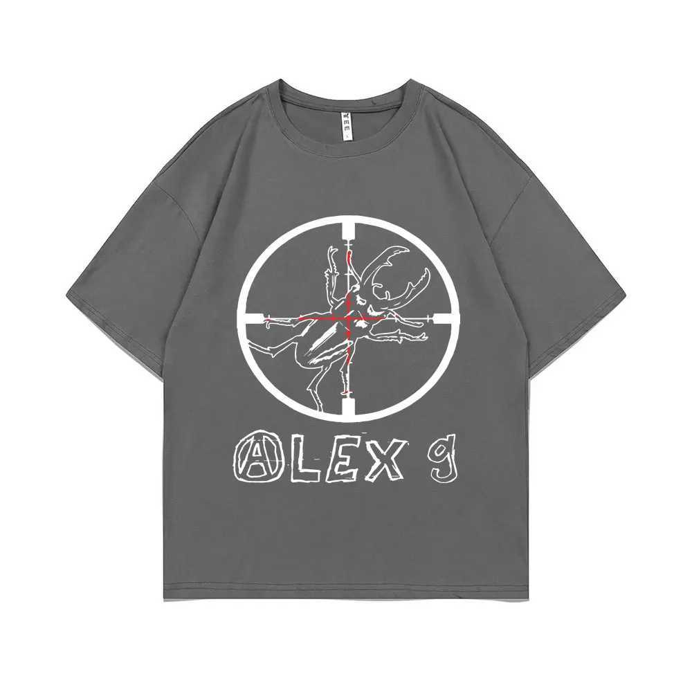 Interesting Alex G printed short sleeved mens fashionable casual loose T-shirt mens retro oversized T-shirt pure cotton O-neck T-shirt CL240913